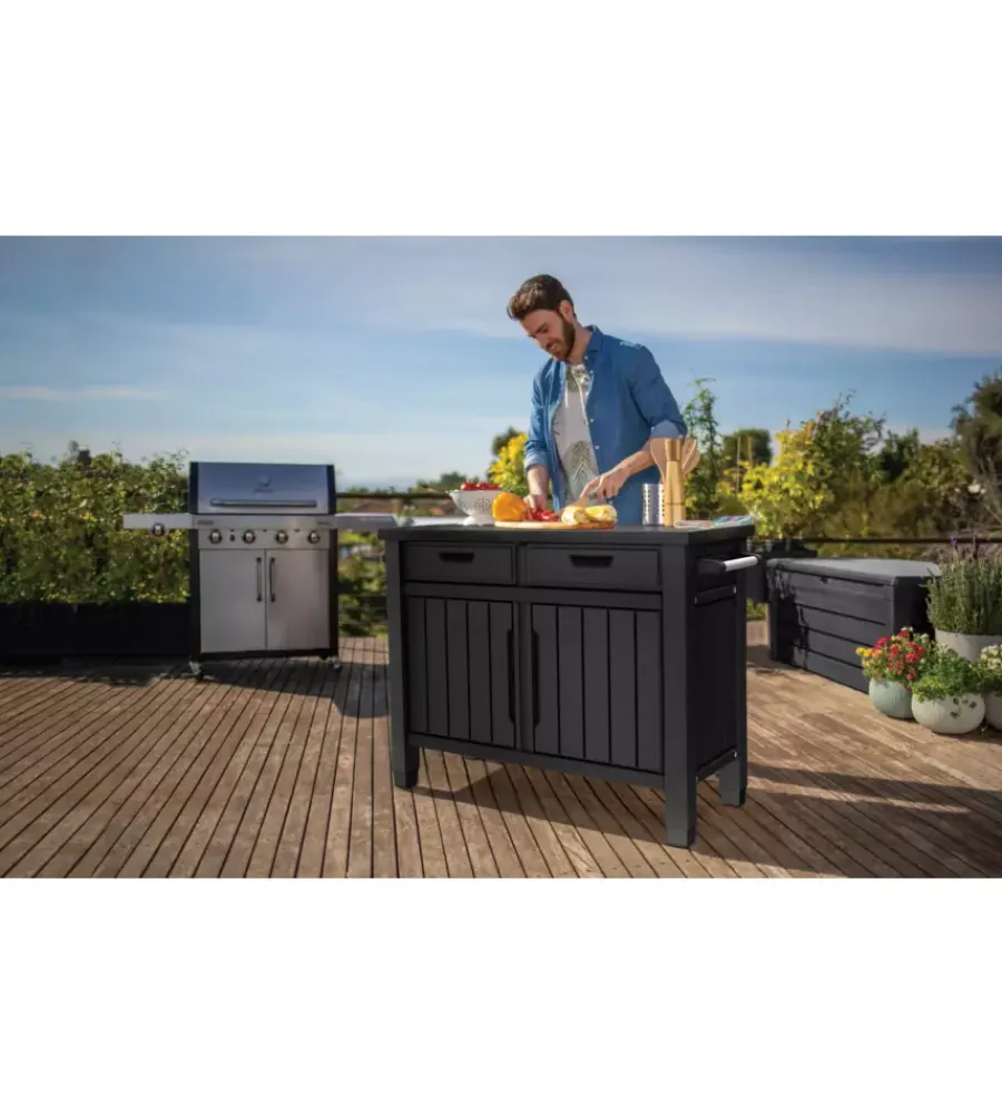 Outlet Tavolino per barbecue "unity xl" colore grafite, 125,5x51,5x90 cm Mobili Da Giardino E Accessori
