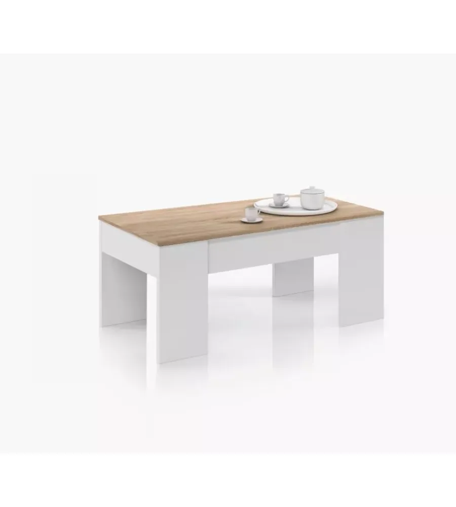 Tavolini- Tavolino salotto con piano elevabile e spazio contenitore, 100x50x45-56 cm
