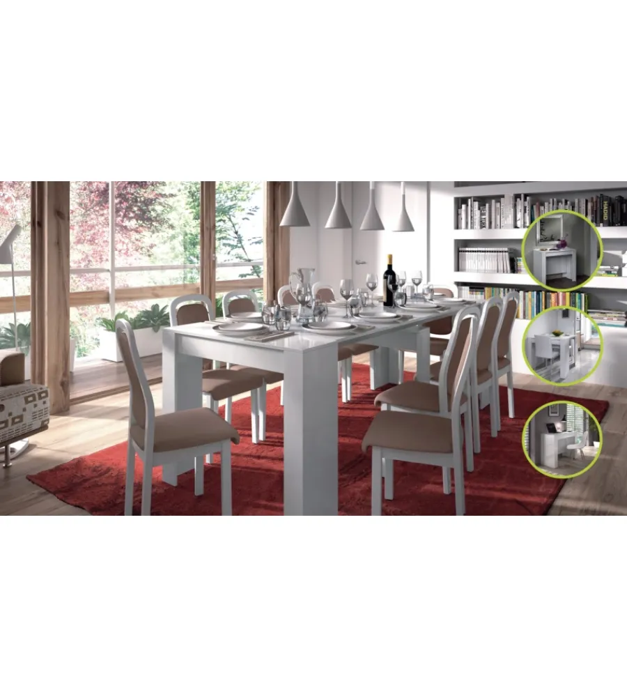 New Tavolo consolle multiposizione estensibile bianco lucido, 90x51x78 cm Tavoli