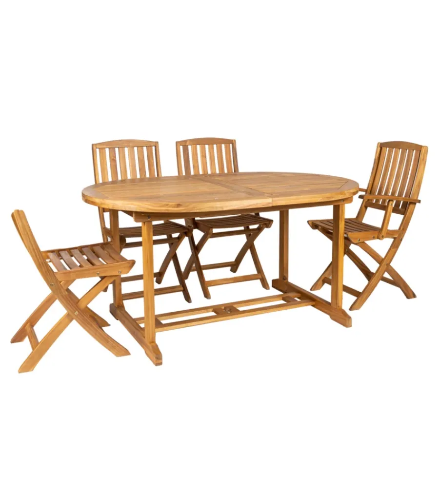 Online Tavolo da esterno allungabile ovale in legno di acacia 150/200x100x75 cm Mobili Da Giardino E Accessori