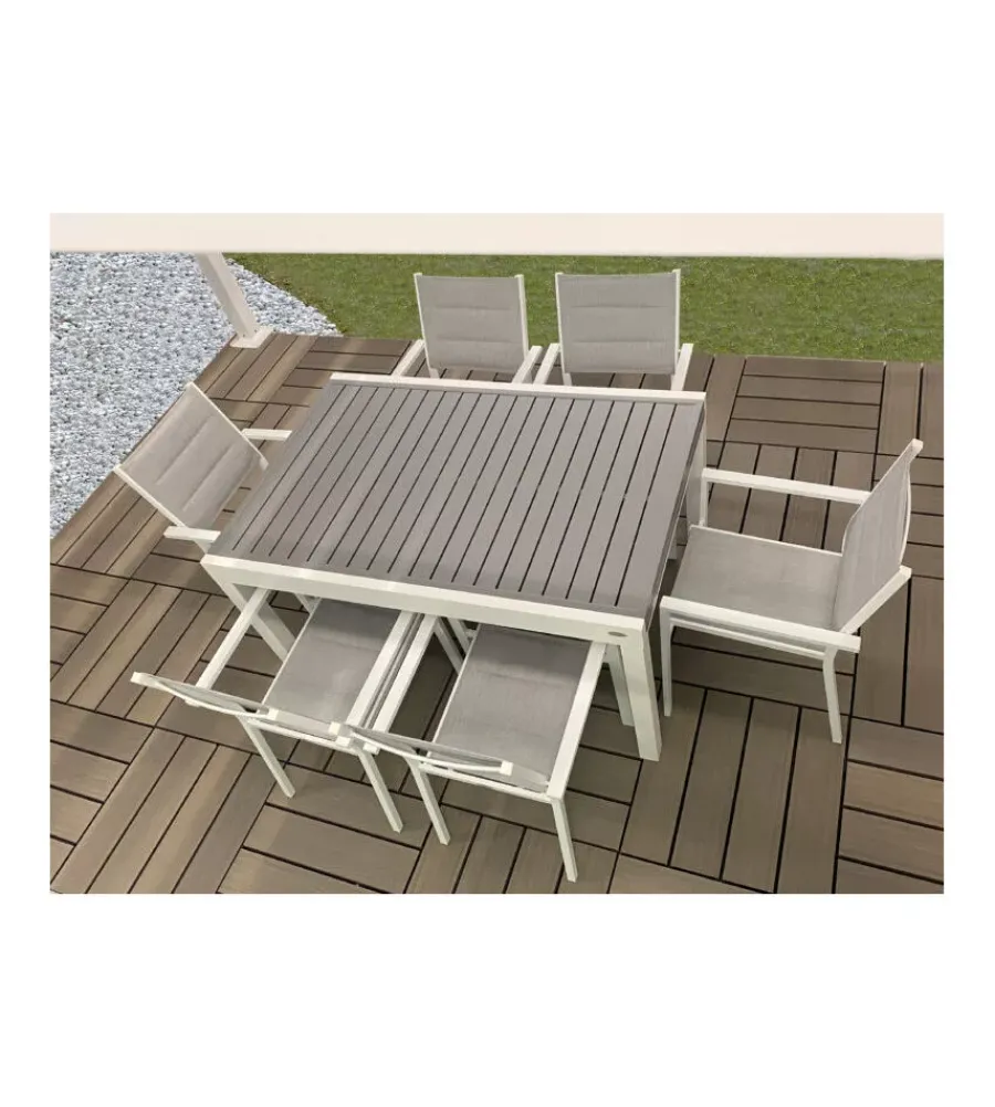 New Tavolo da esterno allungabile riviera "azalea" in alluminio bianco e grigio 135/270x90x75 cm Mobili Da Giardino E Accessori