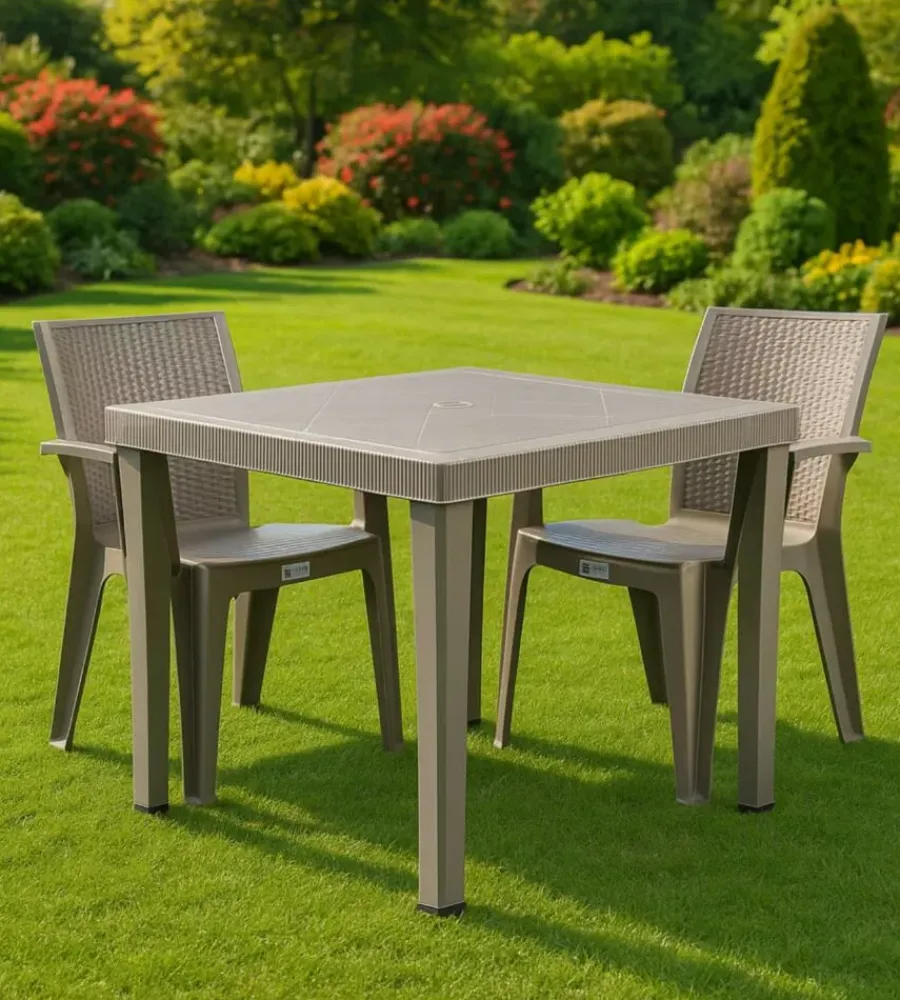 Mobili Da Giardino E Accessori- Tavolo da esterno "brio" in polipropilene e alluminio taupe 82x82x73 cm