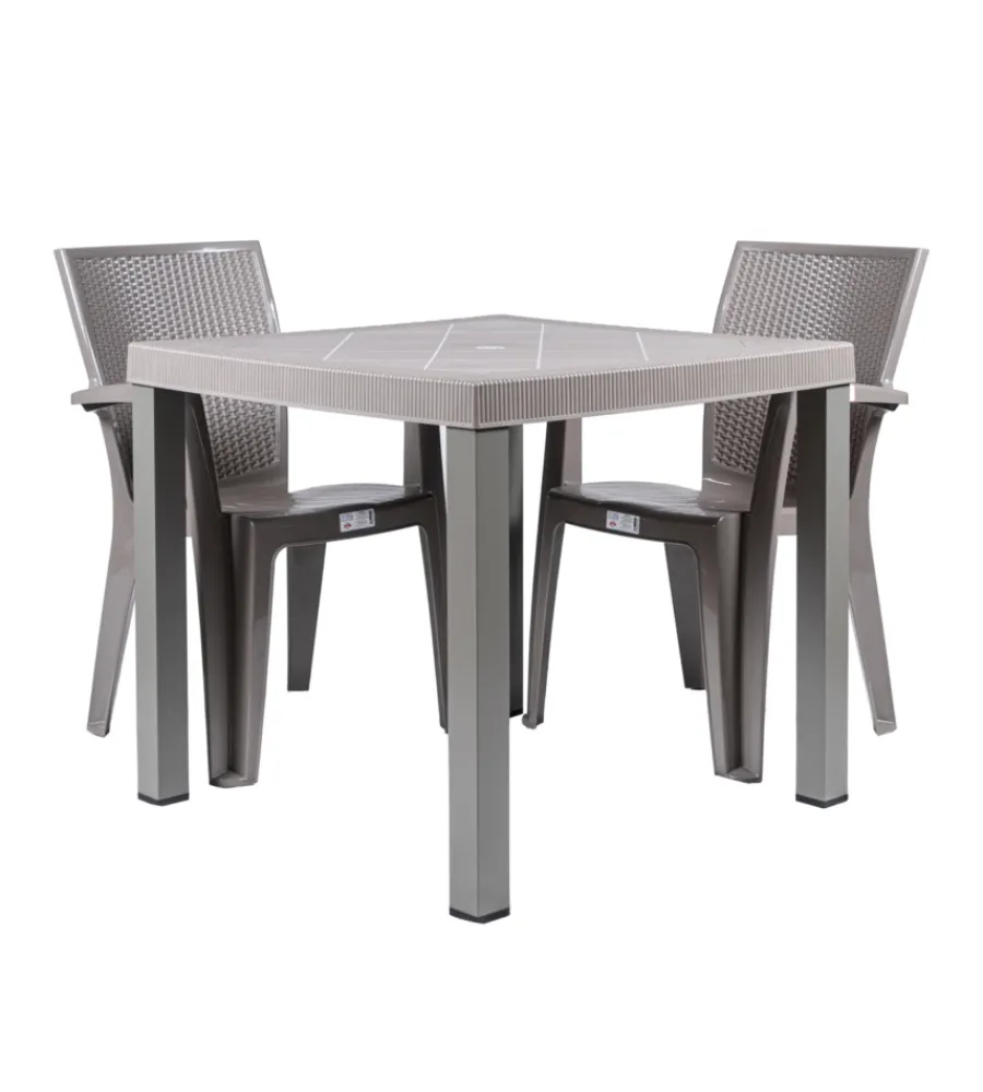 Mobili Da Giardino E Accessori- Tavolo da esterno "brio" in polipropilene e alluminio taupe 82x82x73 cm