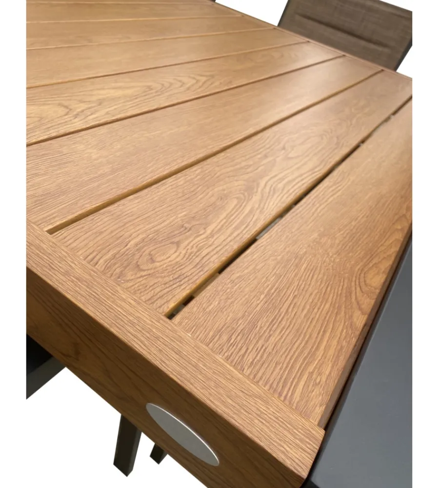 Mobili Da Giardino E Accessori|Tavolo da esterno estensibile "alissa" in alluminio teak naturale 160/240x100x74 cm