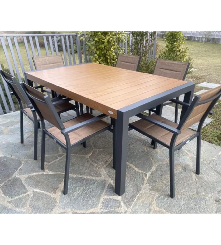 Mobili Da Giardino E Accessori|Tavolo da esterno estensibile "alissa" in alluminio teak naturale 160/240x100x74 cm
