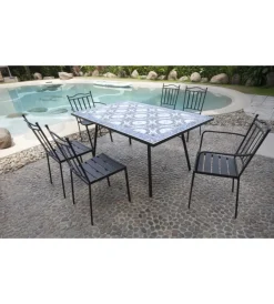 Mobili Da Giardino E Accessori-EuroGarden Tavolo da esterno "venezia" in ferro con top piastrelle gres 200x80x75 cm