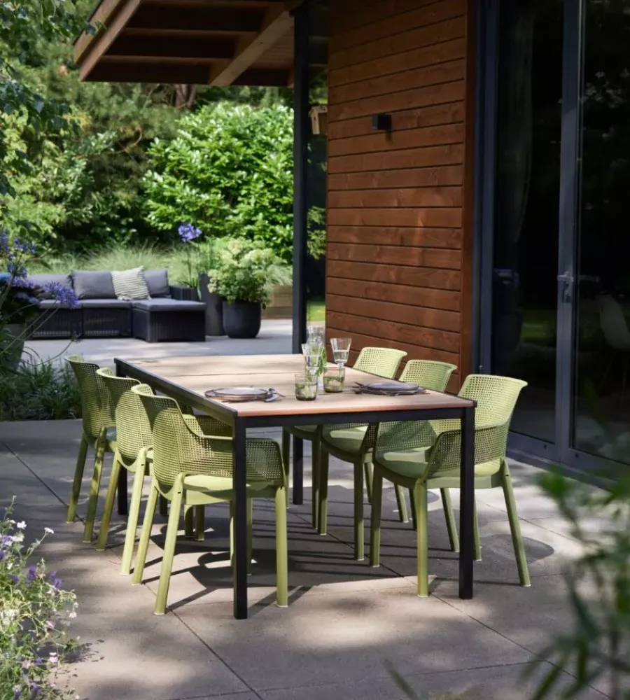Mobili Da Giardino E Accessori-Keter Tavolo da esterno "porto 200" in metallo grafite e piano effetto legno frassino 200x95x75 cm