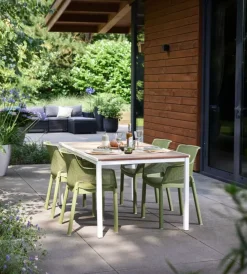 Clearance Tavolo da esterno "porto 160" in metallo bianco e piano effetto legno frassino 159x95x75 cm Mobili Da Giardino E Accessori