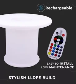 Discount Tavolo da esterno led rgb vtac con telecomando bianco 72x72x58 cm Illuminazione Per Esterno