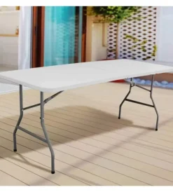 Mobili Da Giardino E Accessori- Tavolo da esterno rettangolare pieghevole solaria "catering" con maniglia in polietilene 180x75x74 cm
