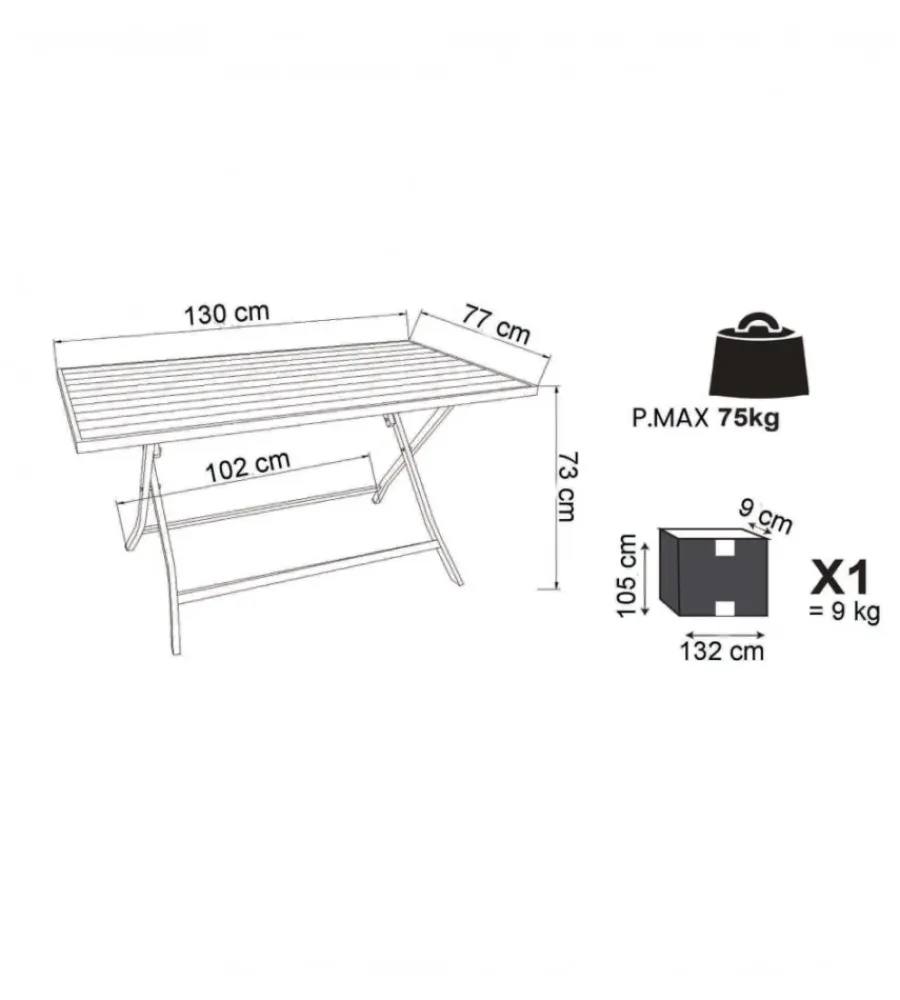 Mobili Da Giardino E Accessori- Tavolo da giardino pieghevole elica garden "alabama" in alluminio bianco 77x130x73 cm