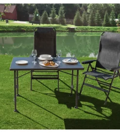 Brunner Campeggio|Tavolo pieghevole da campeggio "linear 100" in acciaio nero 100x68x63/83 cm