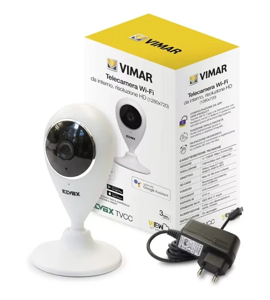 Videosorveglianza- Telecamera da interno vimar wifi hd, 1280x720 mm