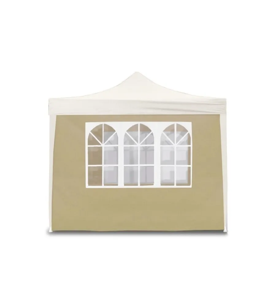 Coperture Per Esterno E Accessori|Telo laterale con finestre per gazebo riviera in tessuto beige 3x3 m