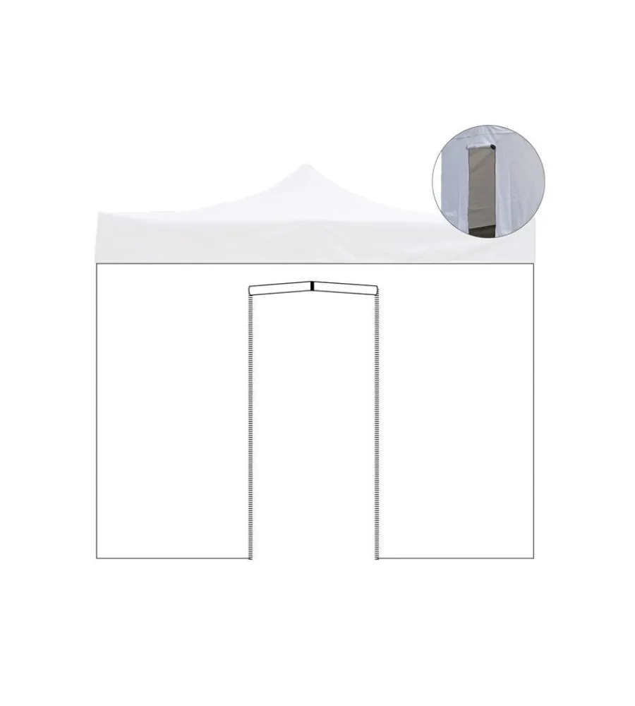 Coperture Per Esterno E Accessori- Telo laterale con porta avvolgibile per gazebo riviera in tessuto impermeabile e anti uv bianco 2x2 m