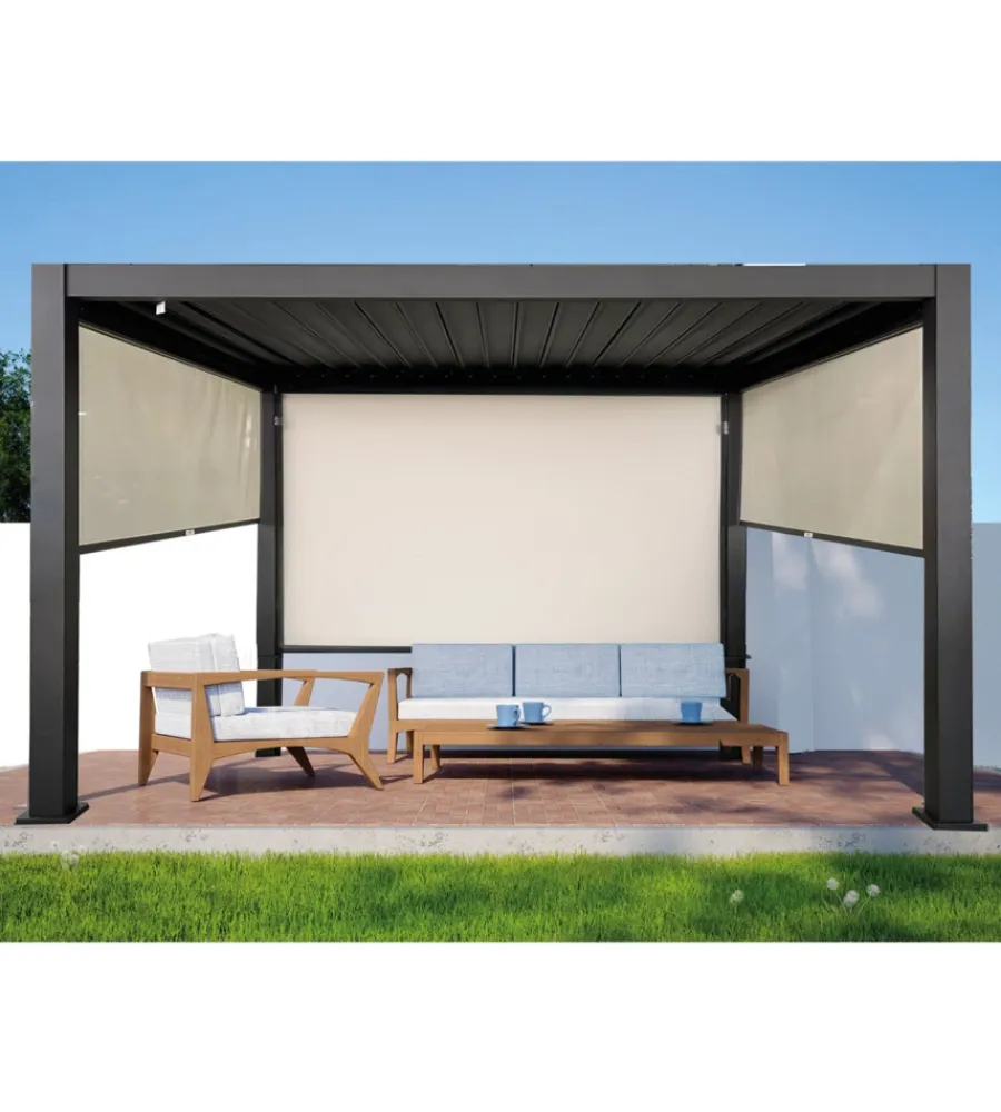 Coperture Per Esterno E Accessori-EuroGarden Tenda laterale oscurante per pergola bioclimatica "atena ed era" in textilene ecrù lato 3 mt
