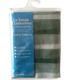 Outlet Tenda zanzariera ad anelli per portafinestra fantasia a righe bianco e verde 150x250 cm Tessile D'Arredo