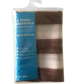 Tessile D'Arredo|Tenda zanzariera ad anelli per portafinestra fantasia a righe bianco e marrone 150x250 cm