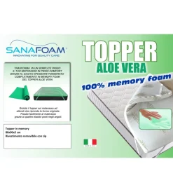 Letti E Comodini- Topper singolo in memory foam con aloe 80x190 cm