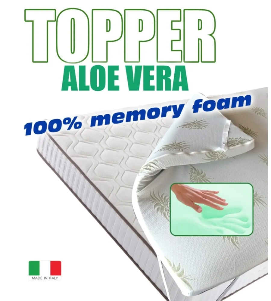Letti E Comodini- Topper singolo in memory foam con aloe 80x190 cm