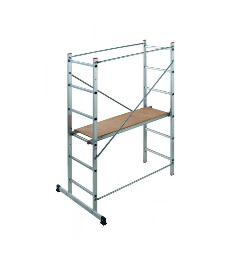 Trabatelli E Scale Professionali- Trabattello multifunzione "easy 100" in alluminio con pianale in pino, portata massima 150 kg
