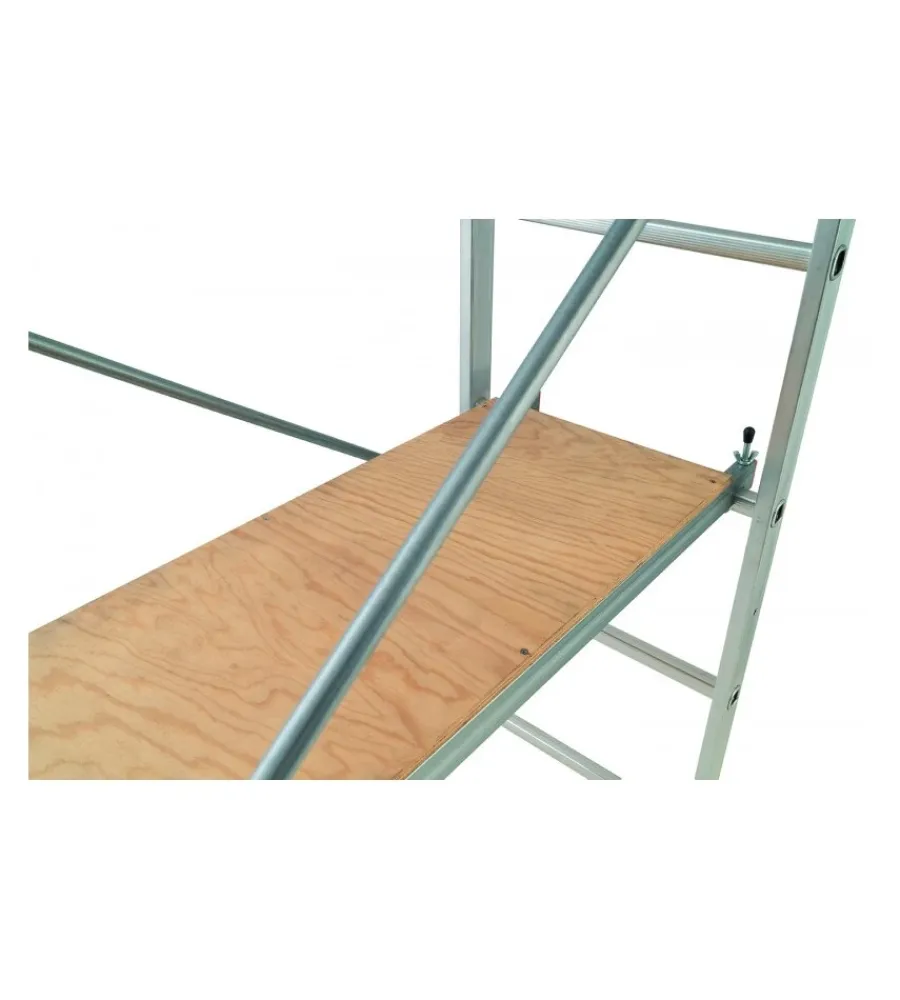 Trabatelli E Scale Professionali- Trabattello multifunzione "easy 100" in alluminio con pianale in pino, portata massima 150 kg
