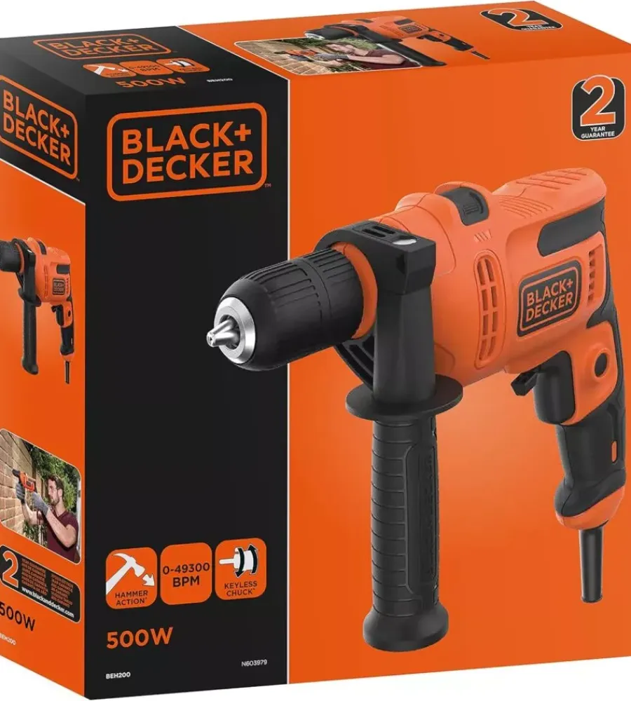 Trapani E Avvitatori-Black+Decker Trapano a percussione elettrico "beh200-qs" 500 w
