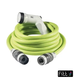 Irrigazione- Tubo da giardino estensibile fitt ikon lime in tpe e nylon con pistola multigetto, 15 metri