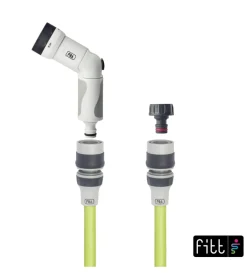 Irrigazione- Tubo da giardino estensibile fitt ikon lime in tpe e nylon con pistola multigetto, 15 metri