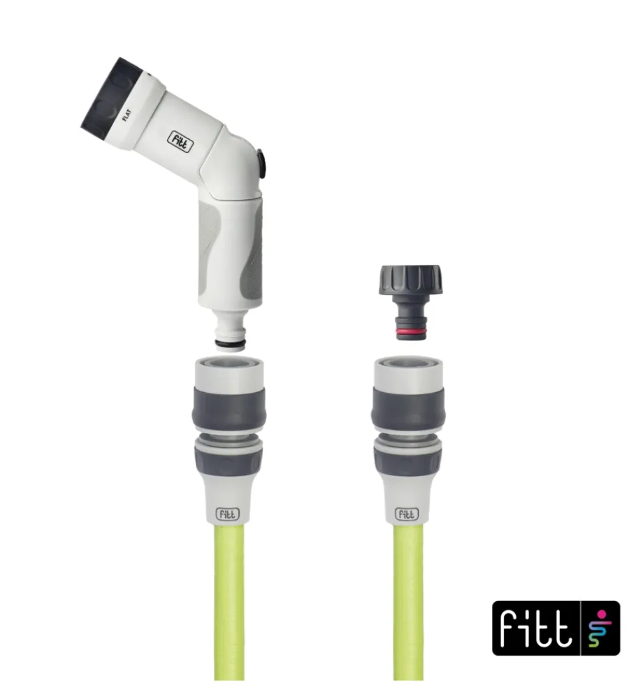 Irrigazione- Tubo da giardino estensibile fitt ikon lime in tpe e nylon con pistola multigetto, 15 metri