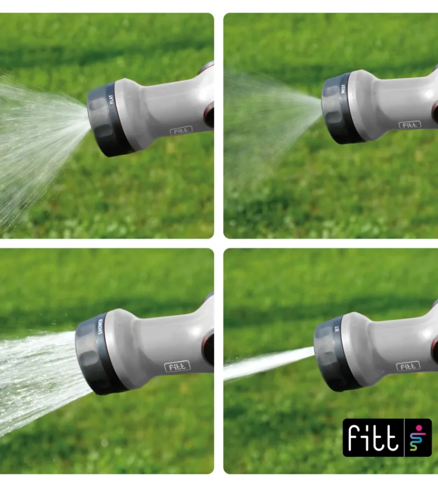 Irrigazione- Tubo da giardino estensibile fitt ikon lime in tpe e nylon con pistola multigetto, 15 metri