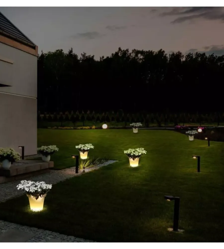 Illuminazione Per Esterno- Vaso decorativo da esterno luminoso led rgb 35,5x32,5 cm