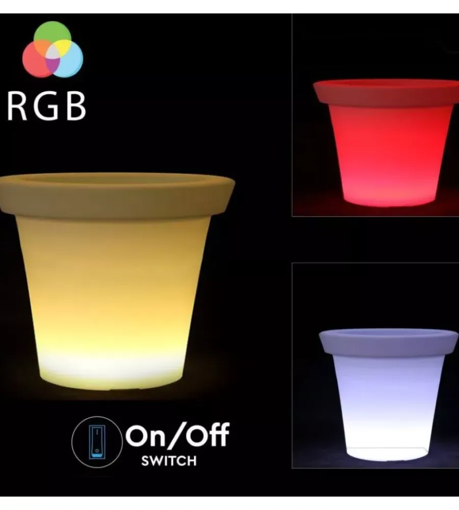 Illuminazione Per Esterno- Vaso decorativo da esterno luminoso led rgb 35,5x32,5 cm