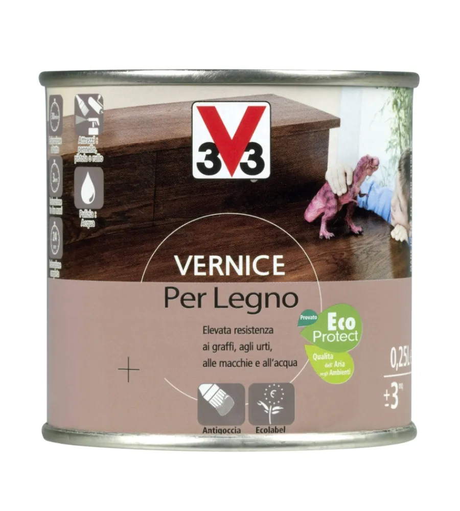 Flatting E Vernici Legno-V33 Vernice per legno - toni legno - aspetto satinato - noce chiaro - 0,25 litri