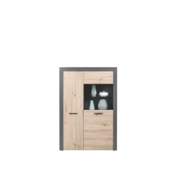 Vetrine E Vetrinette|Vetrina 2 ante grigio e quercia, 100x41,6x147 cm