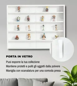 BellaHome Vetrine E Vetrinette|Vetrinetta espositore per collezionismo bianco con ante in vetro temperato 80x11x60 cm
