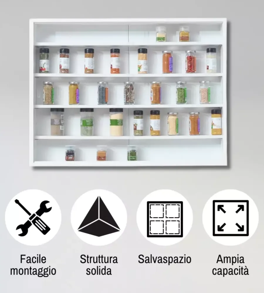 BellaHome Vetrine E Vetrinette|Vetrinetta espositore per collezionismo bianco con ante in vetro temperato 80x11x60 cm