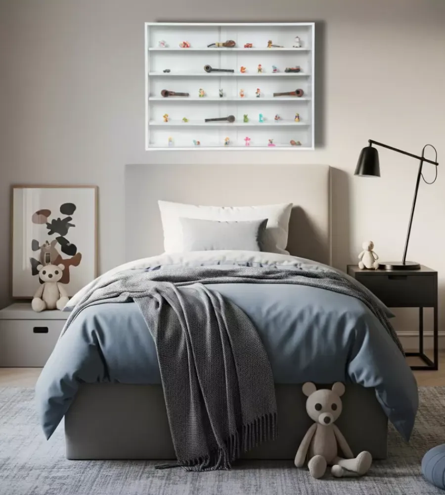 BellaHome Vetrine E Vetrinette|Vetrinetta espositore per collezionismo bianco con ante in vetro temperato 80x11x60 cm