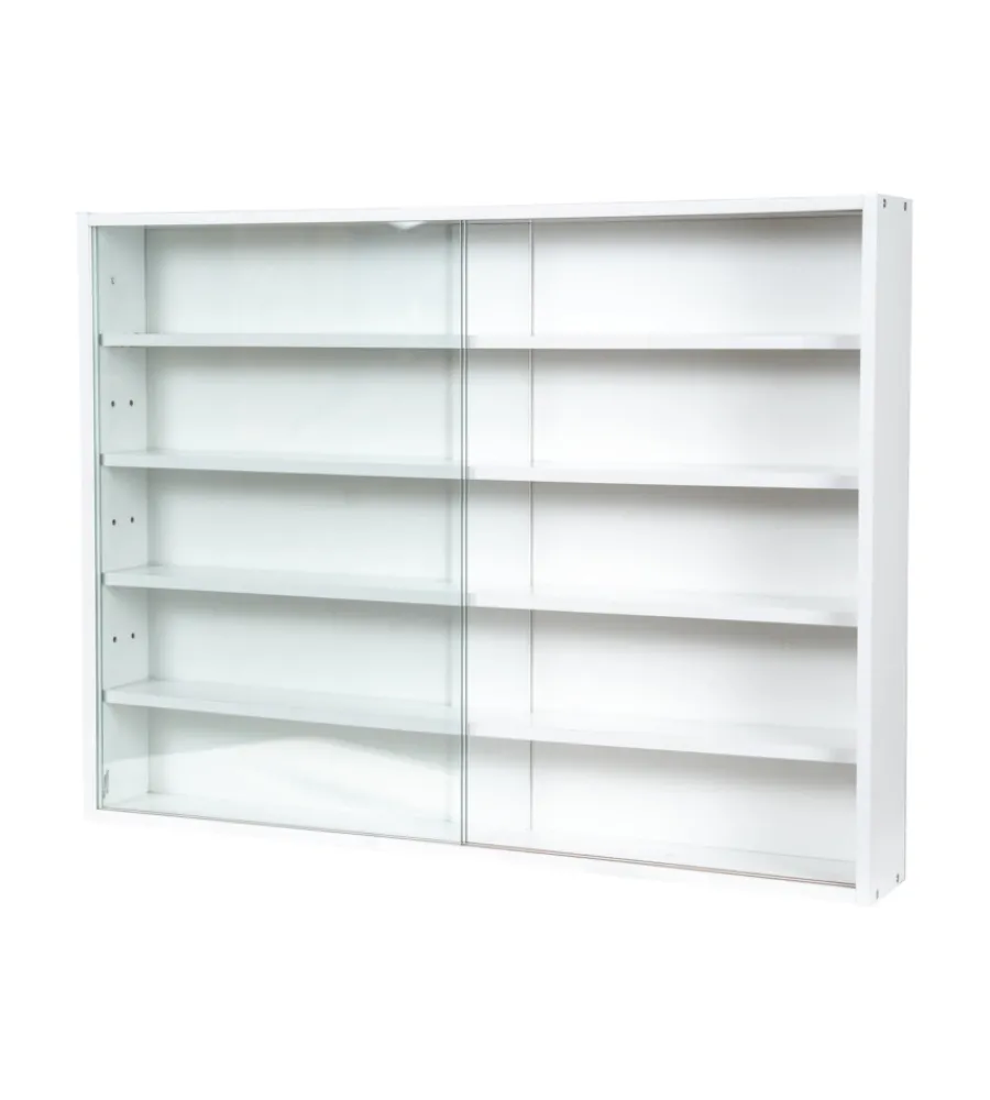 BellaHome Vetrine E Vetrinette|Vetrinetta espositore per collezionismo bianco con ante in vetro temperato 80x11x60 cm
