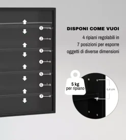 Online Vetrinetta espositore per collezionismo nero con ante in vetro temperato 80x11x60 cm Vetrine E Vetrinette