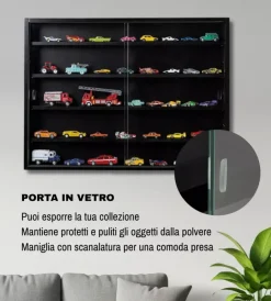 Online Vetrinetta espositore per collezionismo nero con ante in vetro temperato 80x11x60 cm Vetrine E Vetrinette