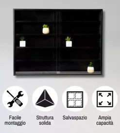 Online Vetrinetta espositore per collezionismo nero con ante in vetro temperato 80x11x60 cm Vetrine E Vetrinette