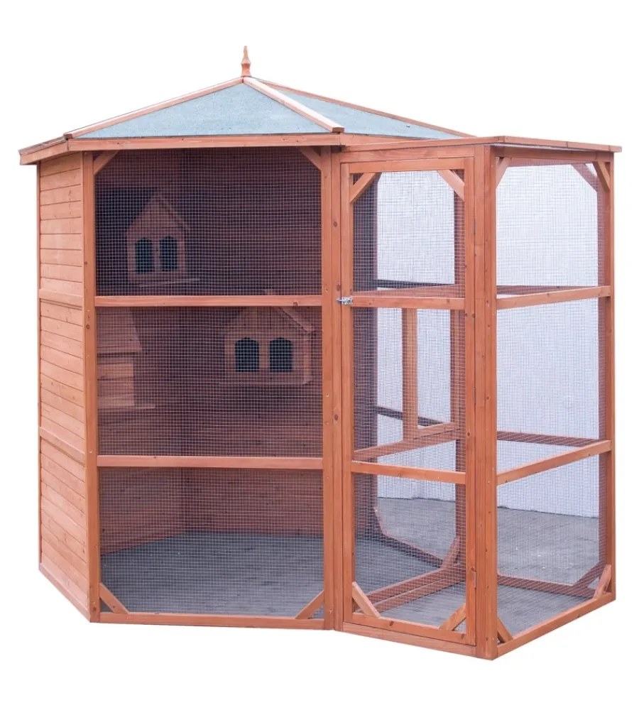 Gabbie Per Uccelli-Habrita Voliera esagonale da esterno in legno "po h 23" 235x235x238 cm
