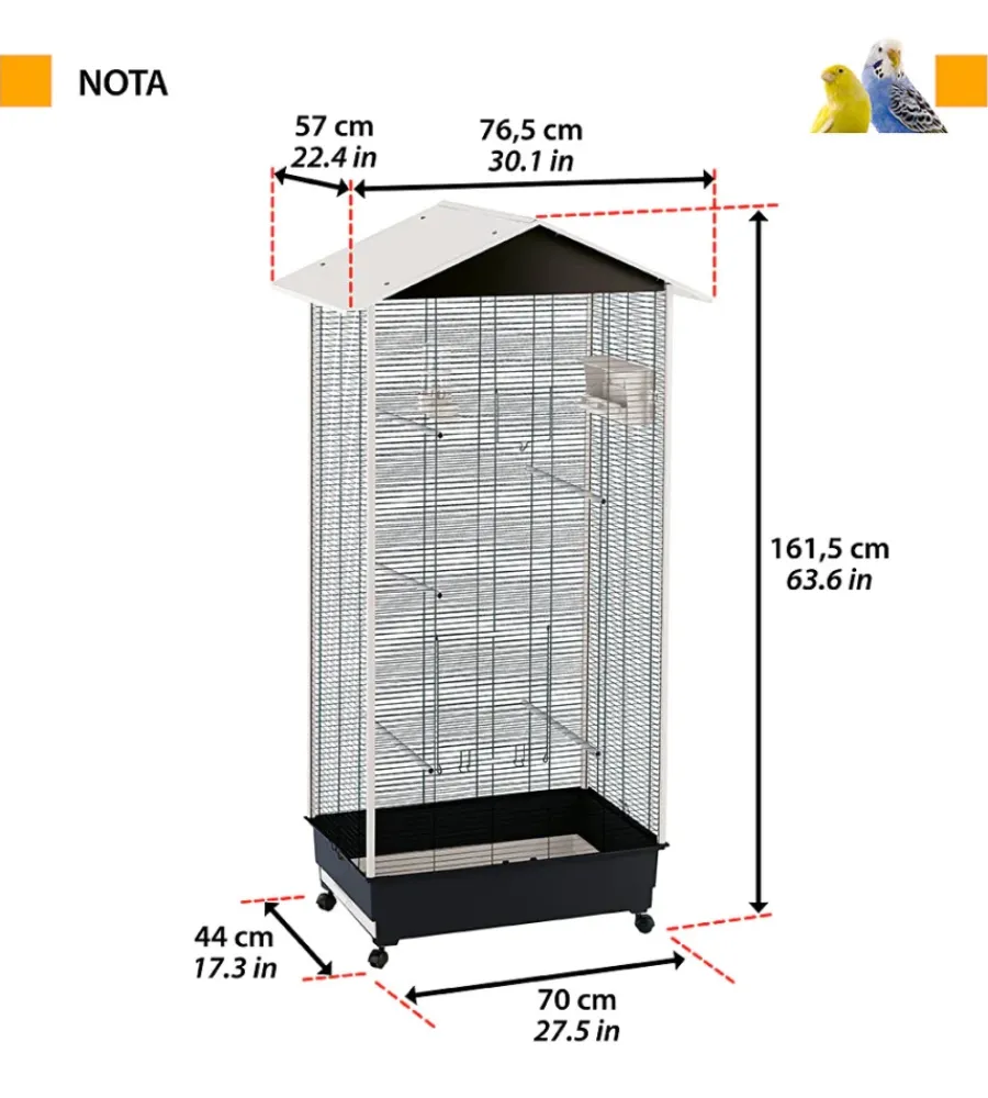 Gabbie Per Uccelli-Ferplast Voliera per uccelli "nota" nera, 76,5x57x161,5 -
