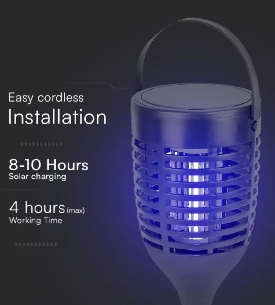 New Zanzariera elettrica solare ricaricabile vtac nero 1,3w Illuminazione Per Esterno
