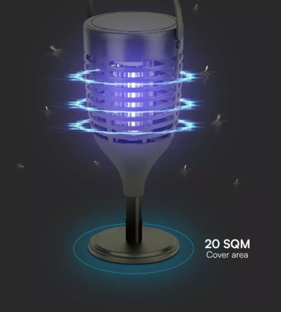 New Zanzariera elettrica solare ricaricabile vtac nero 1,3w Illuminazione Per Esterno