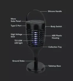 New Zanzariera elettrica solare ricaricabile vtac nero 1,3w Illuminazione Per Esterno