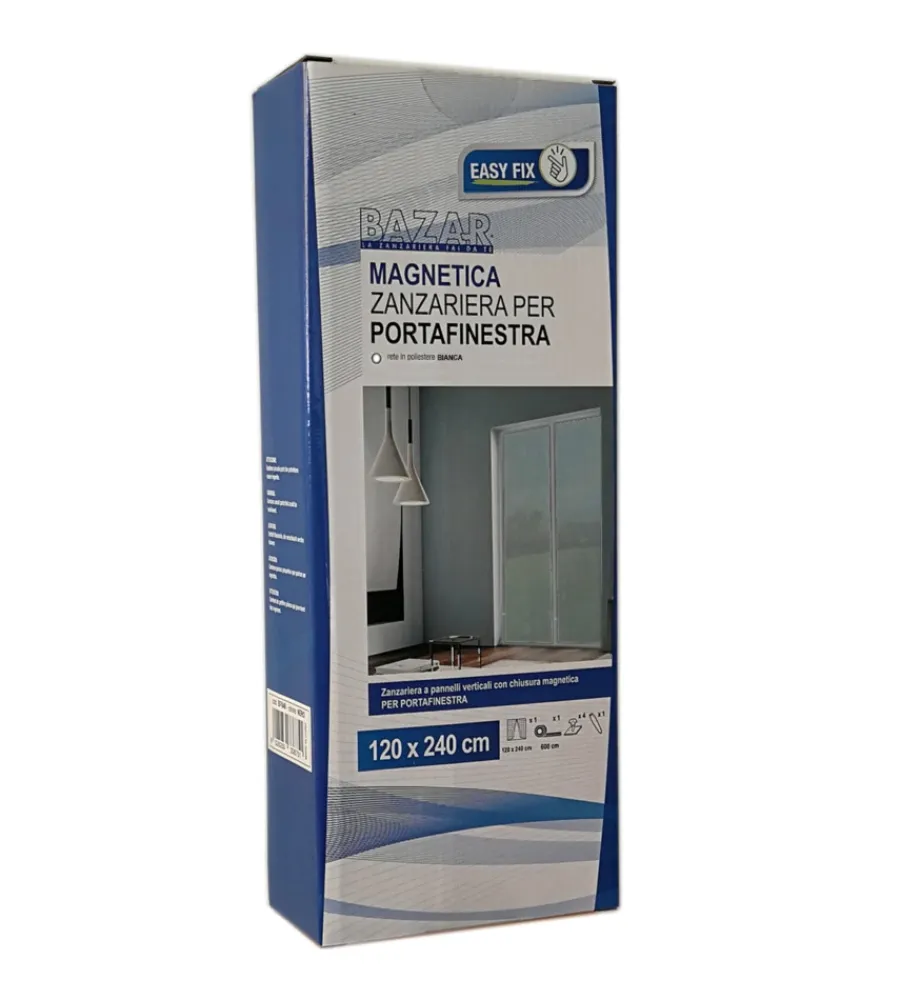 Tessile D'Arredo- Zanzariera magnetica per portafinestra "easy fix" bianca con chiusura centrale automatica 120x240 cm