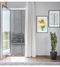 New Zanzariera magnetica per portafinestra "easy fix" grigia con chiusura centrale automatica 120x240 cm Tessile D'Arredo