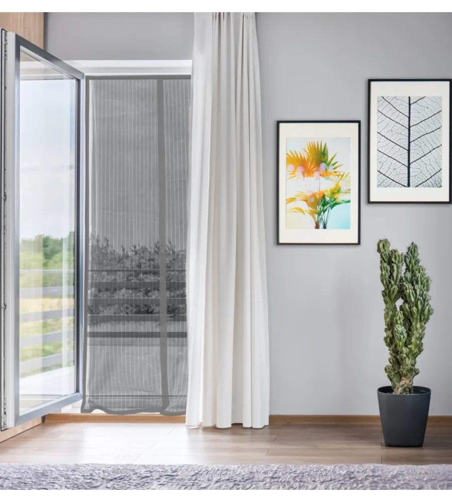 New Zanzariera magnetica per portafinestra "easy fix" grigia con chiusura centrale automatica 120x240 cm Tessile D'Arredo